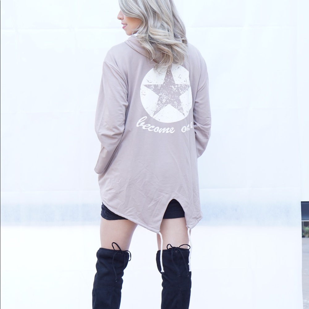 Stylish high low tan hoodie! NWT